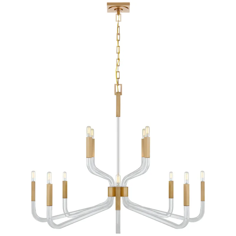 Chapman & Myers Reagan Grande Two Tier Chandelier in Antique-Burnished Brass and Crystal Ceiling Light W44.75" x H35.5"