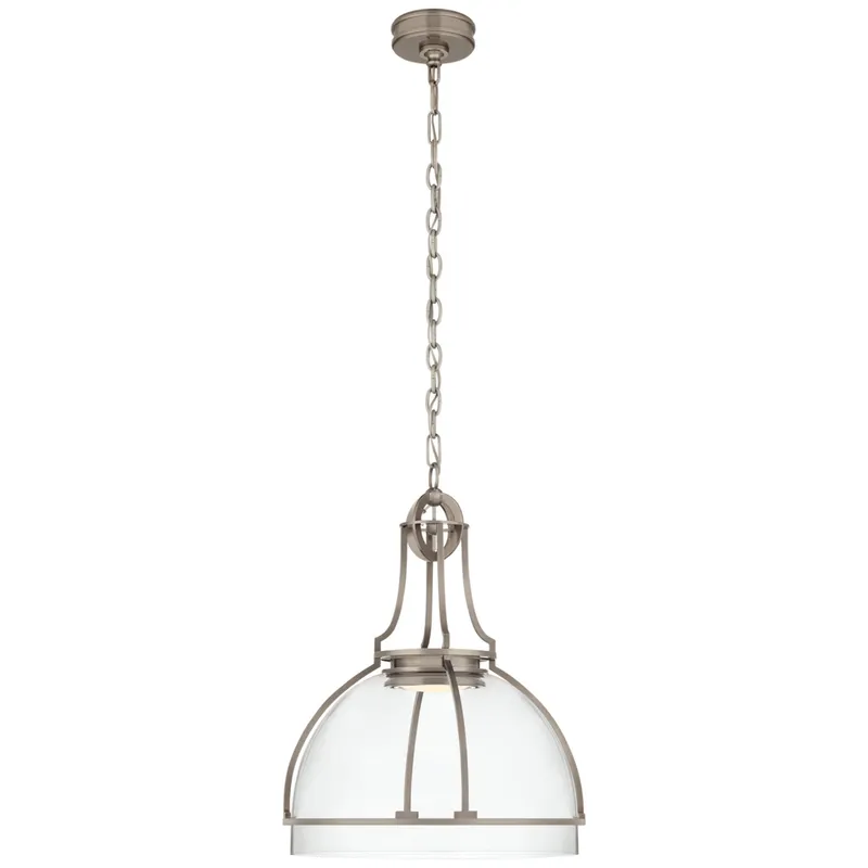 Chapman & Myers Gracie Large Dome Pendant in Antique Nickel with Clear Glass Ceiling Light W19" x H24.5"