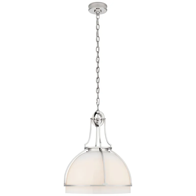 Chapman & Myers Gracie Large Dome Pendant in Polished Nickel with White Glass Ceiling Light W19" x H24.5"
