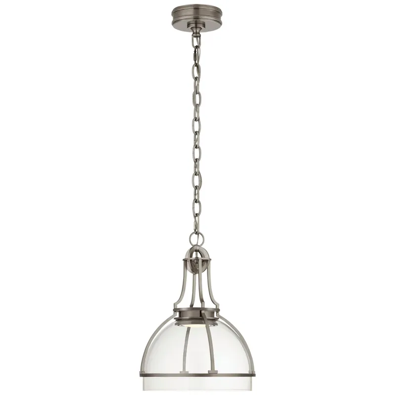 Chapman & Myers Gracie Medium Dome Pendant in Antique Nickel with Clear Glass Ceiling Light W12" x H16.25"
