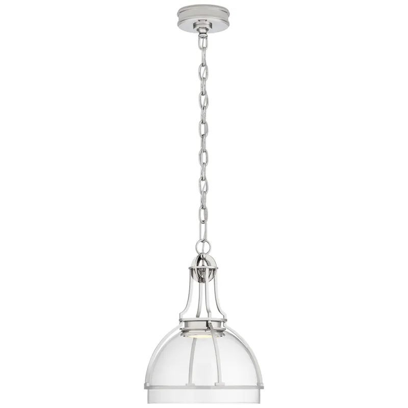 Chapman & Myers Gracie Medium Dome Pendant in Polished Nickel with Clear Glass Ceiling Light W12" x H16.25"