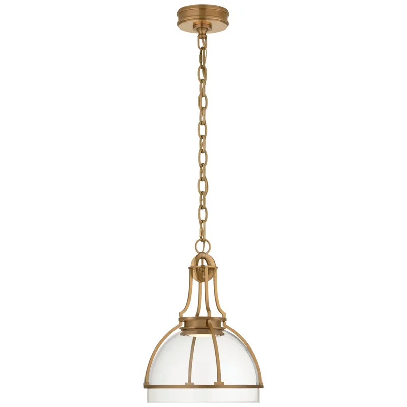 Chapman & Myers Gracie Medium Dome Pendant in Antique-Burnished Brass with Clear Glass Ceiling Light W12" x H16.25"