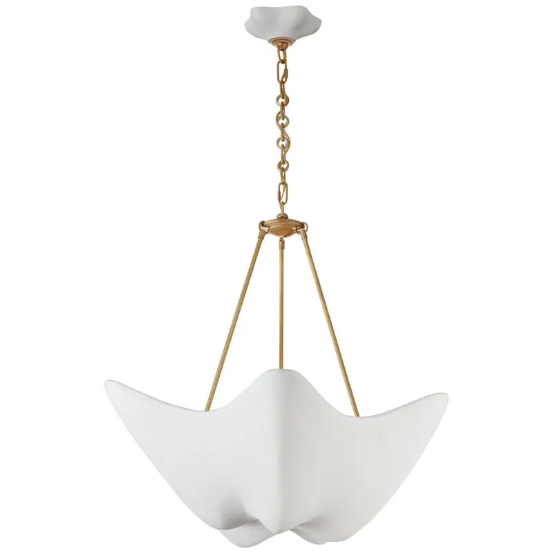 AERIN Cosima Medium Chandelier in Hand-Rubbed Antique Brass with Plaster White Shade Ceiling Light W28" x H27.25"