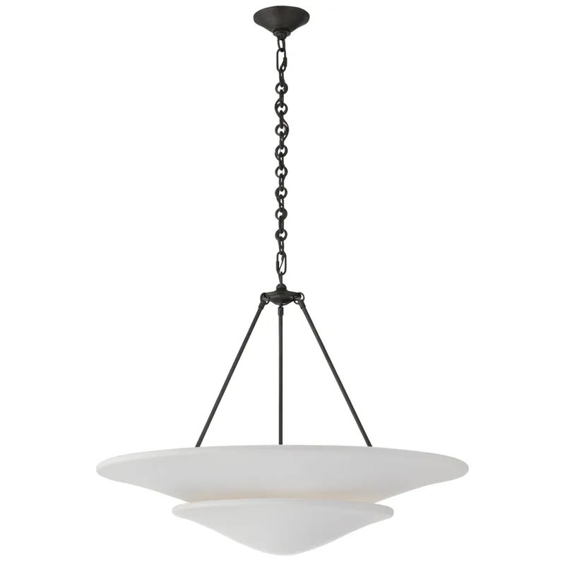AERIN Mollino Large Tiered Chandelier in Bronze with Plaster White Shade Ceiling Light W32" x H25"