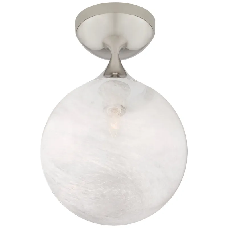 AERIN Cristol Small Single Flush Mount in Polished Nickel with White Glass Ceiling Light W8" x H12"