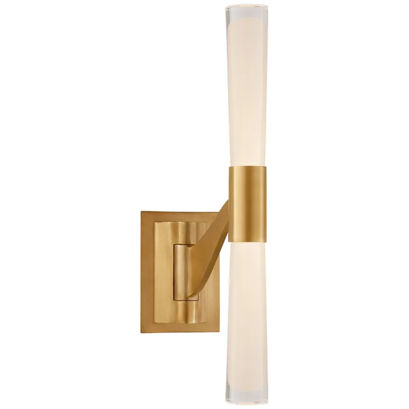 AERIN Brenta Single Articulating Sconce in Hand-Rubbed Antique Brass with White Glass Wall Light W4.25" - 8.5" x H18.5"