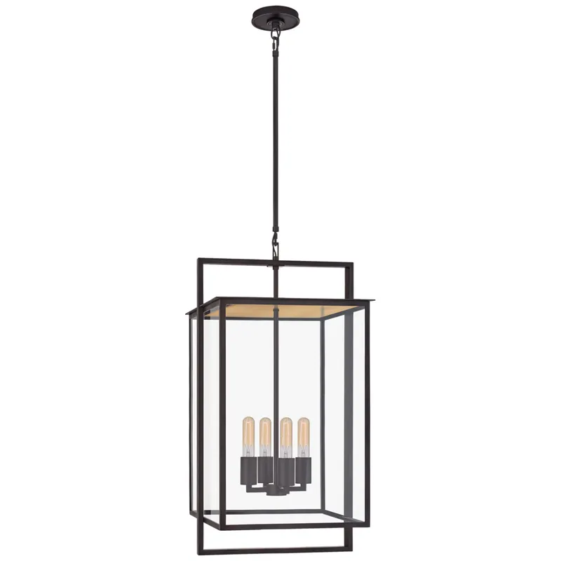 Ian K. Fowler Halle Medium Hanging Lantern in Aged Iron with Clear Glass Outdoor Lighting W16"