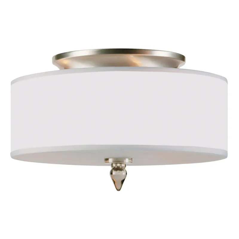 Luxo 14'' Drum Shade Satin Nickel Semi Flush Mount White 14"W x 8.5"H x 14"D