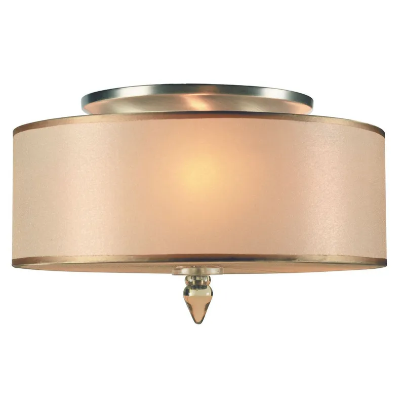 Luxo 14'' Drum Shade Antique Brass Semi Flush Mount Tan 14"W x 8.5"H x 14"D