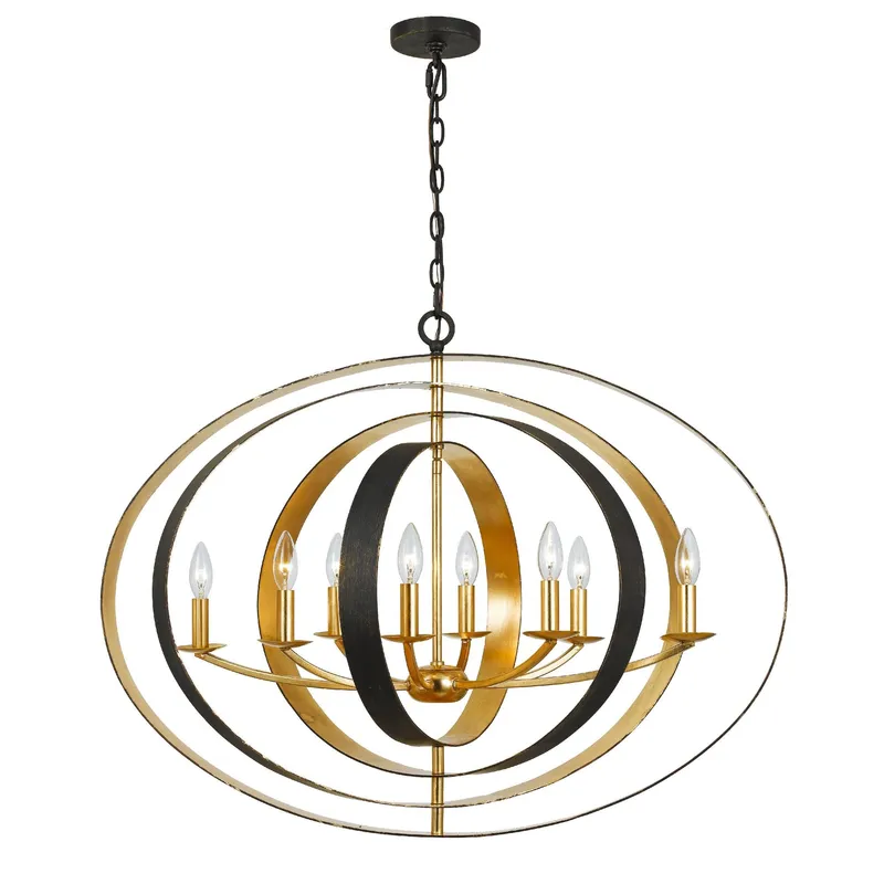Luna 36'' English Bronze + Antique Gold Oval Chandelier Bronze 36"W x 26.5"H x 24"D