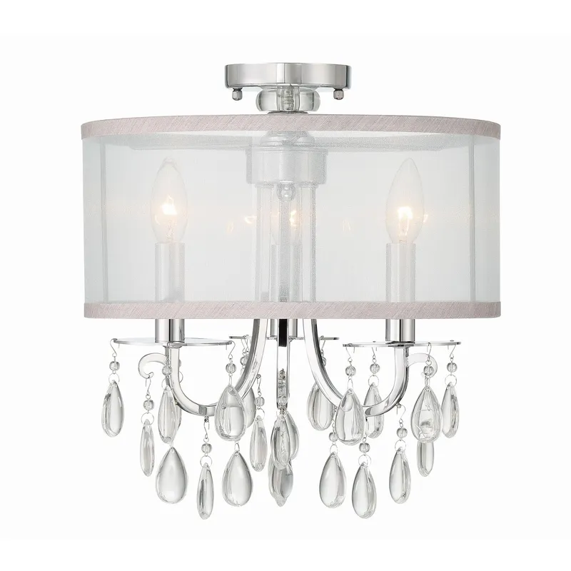 Hampton 14'' Drum Shade Polished Chrome Semi Flush Mount Silver 14"W x 17"H x 14"D