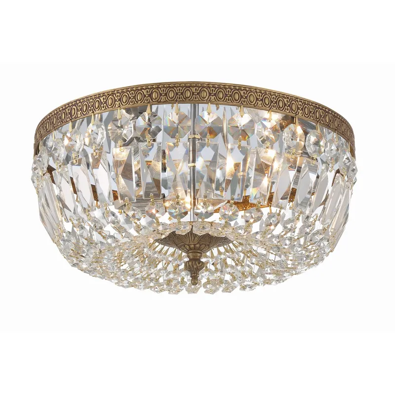 Waltham 14'' Clear Hand Cut Olde Brass Flush Mount Gold 14"W x 7"H x 14"D