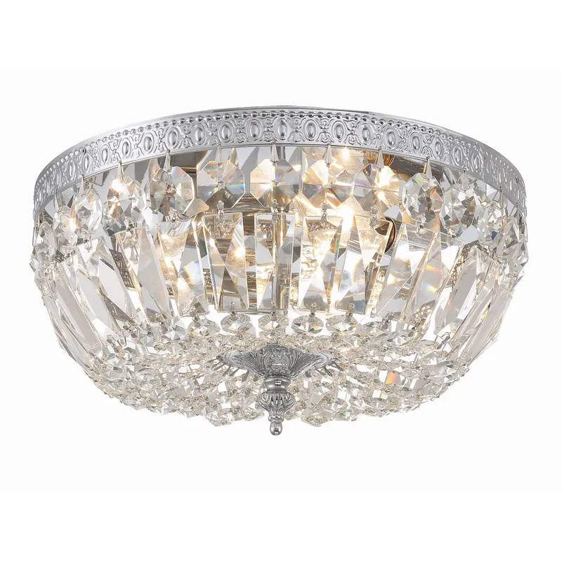 Waltham 12'' Clear Hand Cut Polished Chrome Flush Mount Silver 12"W x 6.5"H x 12"D