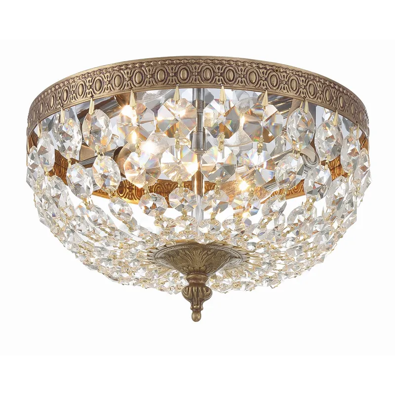 Waltham 10'' Clear Hand Cut Olde Brass Flush Mount Gold 10"W x 6.5"H x 10"D