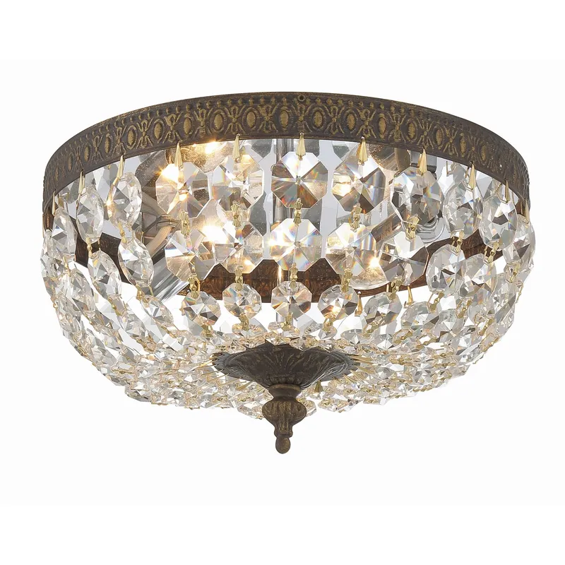 Waltham 10'' Clear Hand Cut English Bronze Flush Mount Bronze 10"W x 6.5"H x 10"D