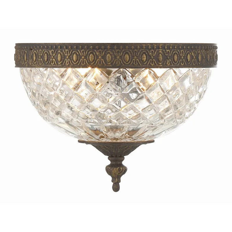 Radley 8'' English Bronze Faceted Cut Glass Bowl Flush Mount Bronze 8"W x 6"H x 8"D