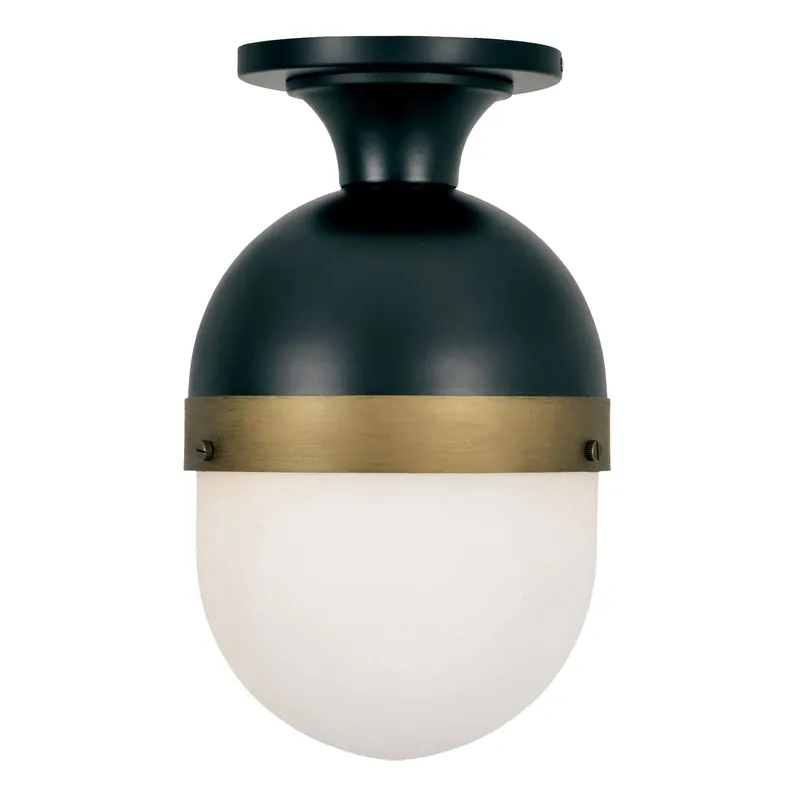 Brian Patrick Flynn Capsule 8'' Matte Black + Textured Gold Outdoor Semi Flush Mount Black 8"W x 13.5"H x 8"D