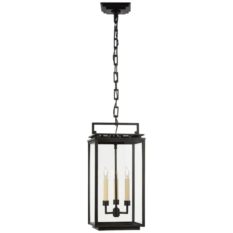 Chapman & Myers Cheshire Medium Hanging Lantern in Aged Iron with Clear Glass Outdoor Lighting W9.75" x H20.25"