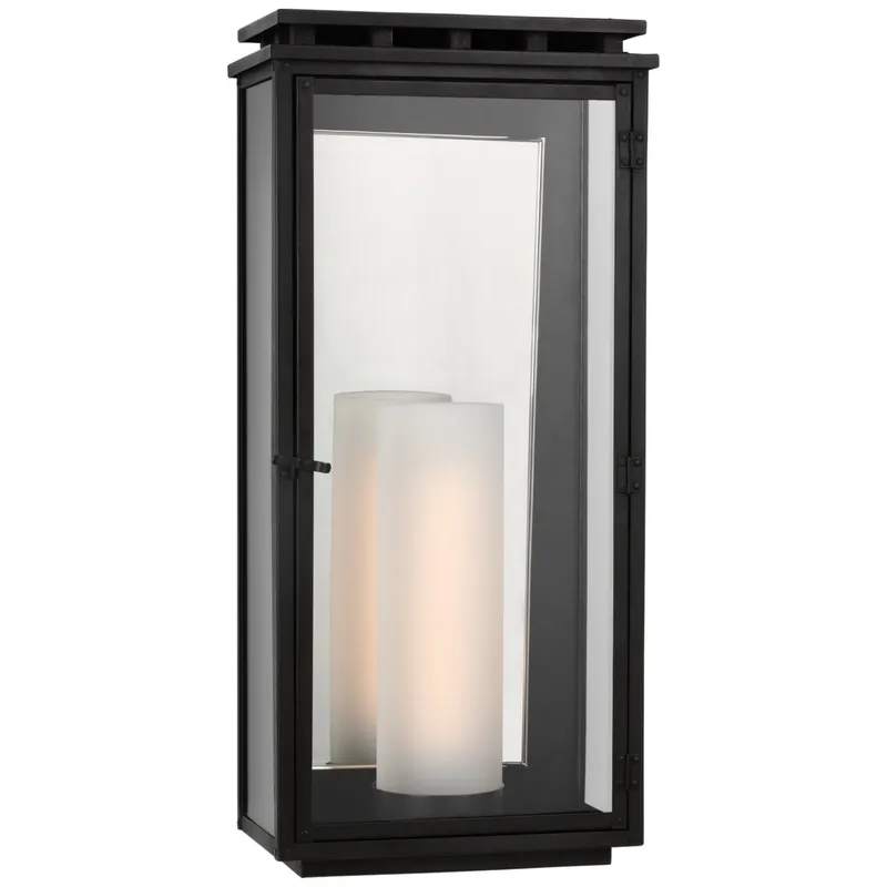 Chapman & Myers Cheshire Large 3/4 Wall Lantern in Aged Iron with Clear Glass Outdoor Lighting W11" x H23.75"