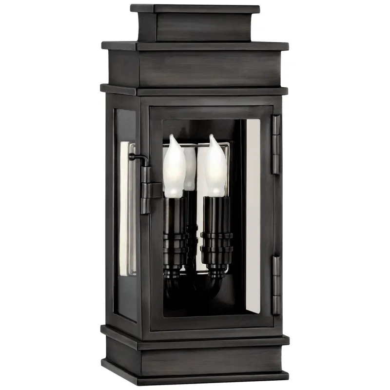 Chapman & Myers Linear Mini Wall Lantern in Bronze with Clear Glass Outdoor Lighting W5" x H12"