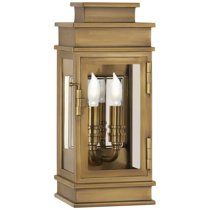 Chapman & Myers Linear Mini Wall Lantern in Antique-Burnished Brass with Clear Glass Outdoor Lighting W5" x H12"