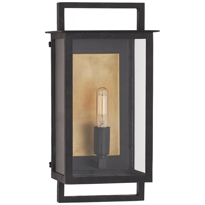 Ian K. Fowler Halle Small Wall Lantern in Aged Iron and Clear Glass Outdoor Lighting W6.5" x H13.25"