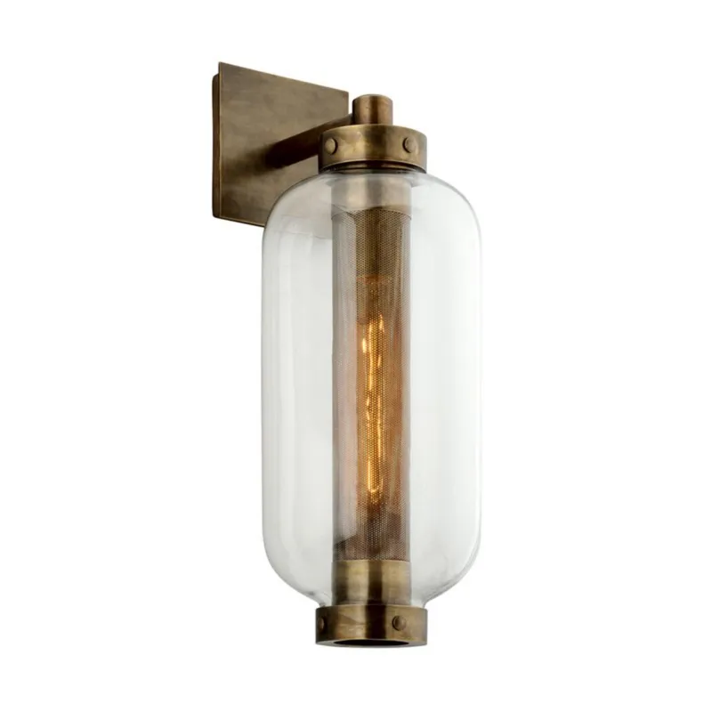Atwater 1-Light Exterior Wall Sconce in Patina Brass 8.25W x 23.25H