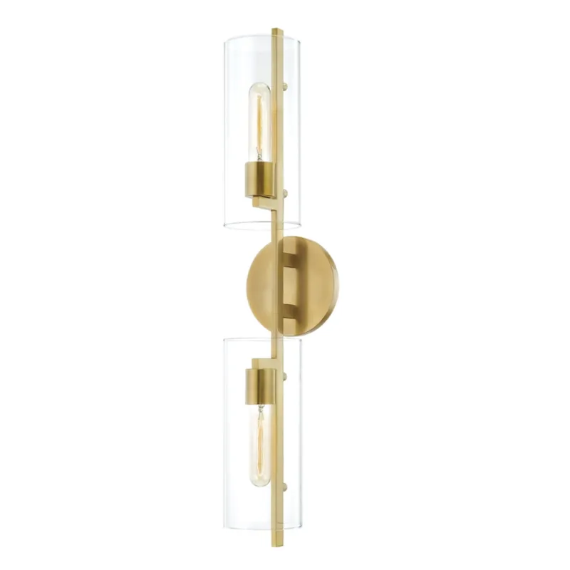 Ariel 2-Light Wall Sconce in Aged Brass 5.5W x 28H