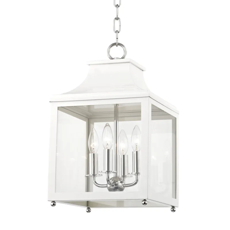 Leigh 4-Light Lantern in Polished Nickel 11.25W x 18.75H (White)