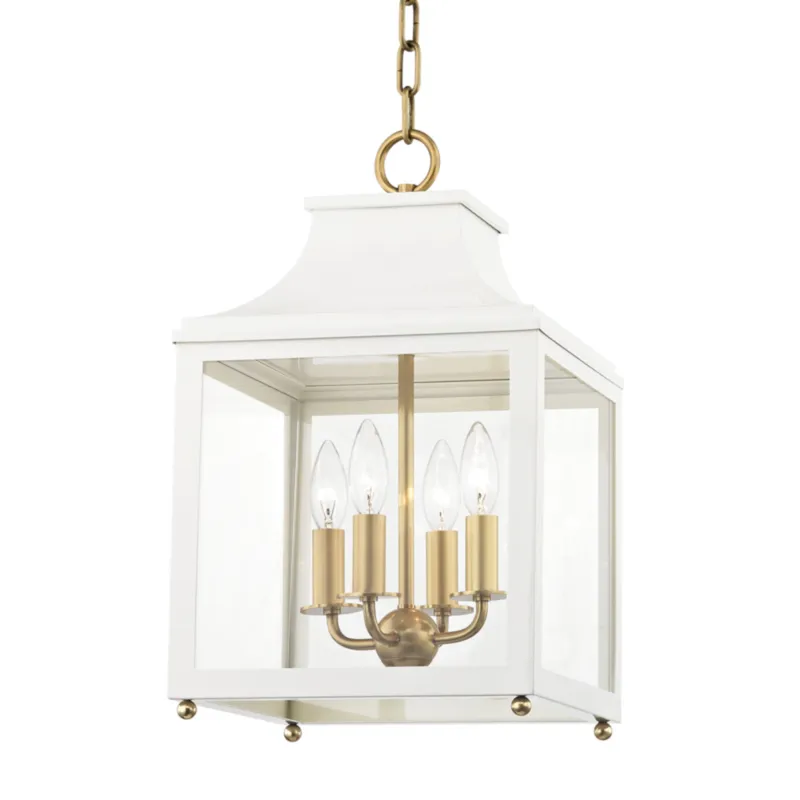 Leigh 4-Light Lantern in Aged Brass 11.25W x 18.75H (White)