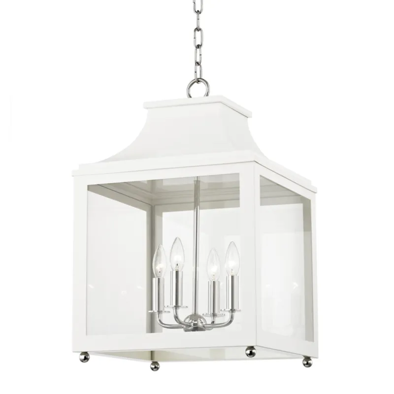 Leigh 4-Light Lantern in Polished Nickel 16W x 25H (White)