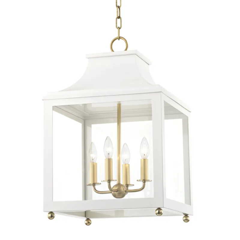 Leigh 4-Light Lantern in Aged Brass 16W x 25H (White)