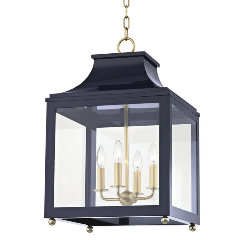 Leigh 4-Light Lantern in Aged Brass 16W x 25H (Navy)