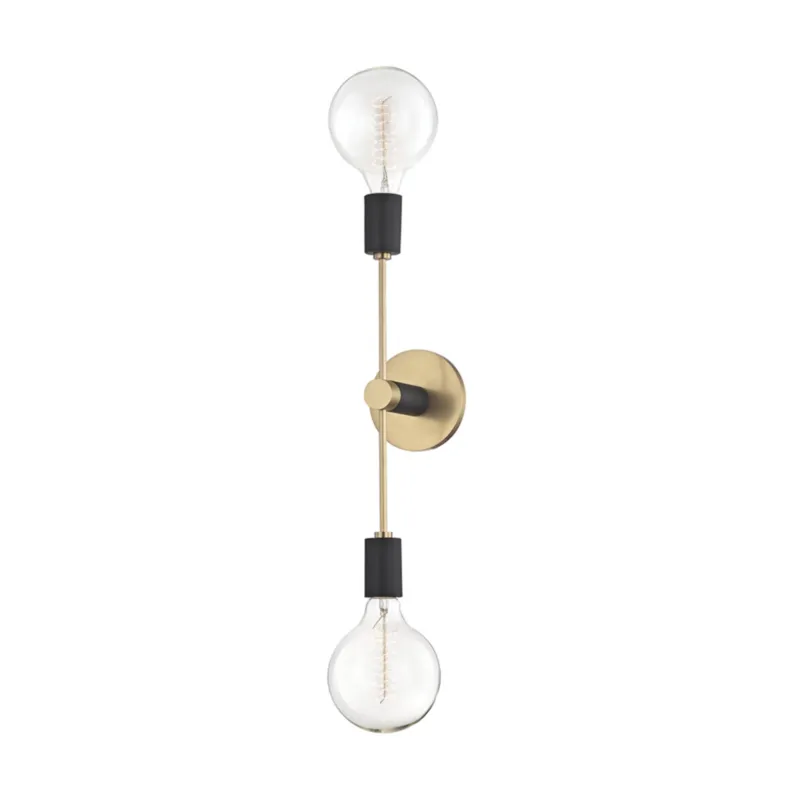 Astrid 2-Light Wall Sconce in Aged Brass 4.75W x 18H