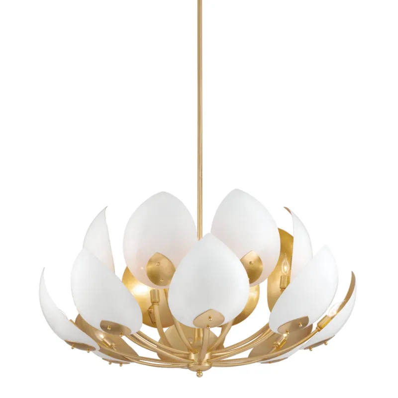 Lotus 16-Light Chandelier in Gold Leaf 38.5W x 22H (White)
