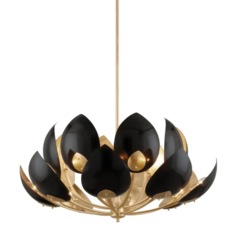 Lotus 16-Light Chandelier in Gold Leaf 38.5W x 22H (Black)