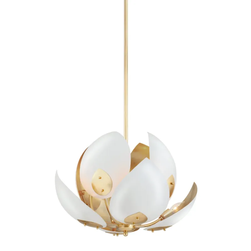 Lotus 8-Light Chandelier in Gold Leaf 24W x 10.25H (White)