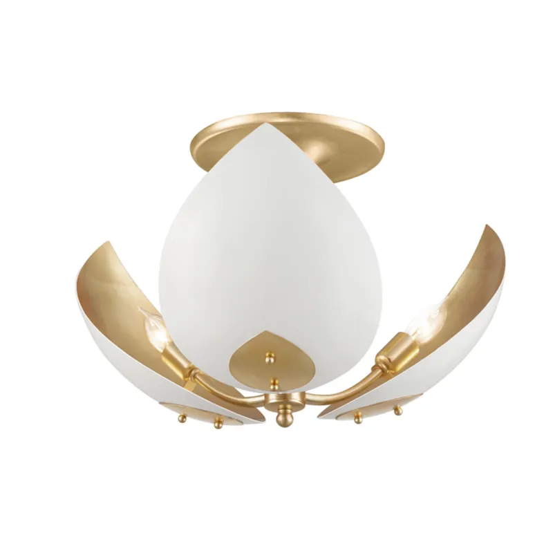 Lotus 3-Light Semi Flush in Gold Leaf 19W x 13.5H (White)