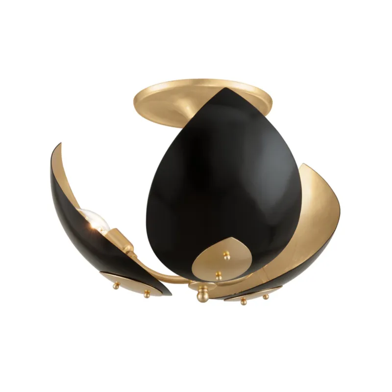 Lotus 3-Light Semi Flush in Gold Leaf 19W x 13.5H (Black)