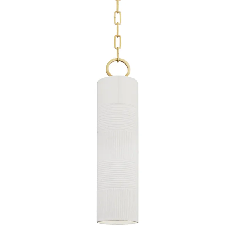 Brookville 1-Light Pendant in Aged Brass 5W x 20.75H (White)