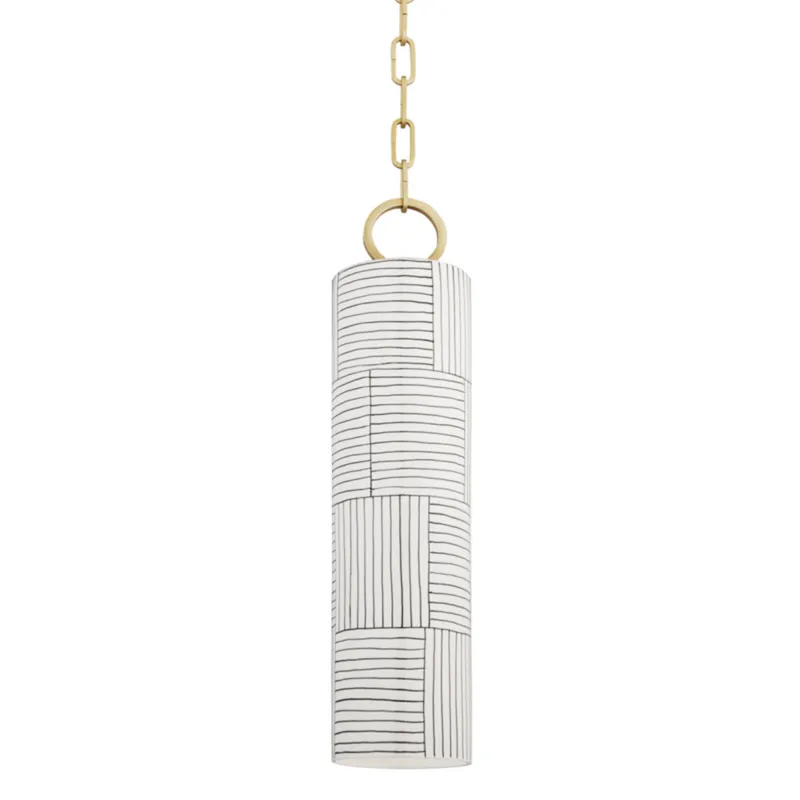 Brookville 1-Light Pendant in Aged Brass 5W x 20.75H (Satin Leaf)