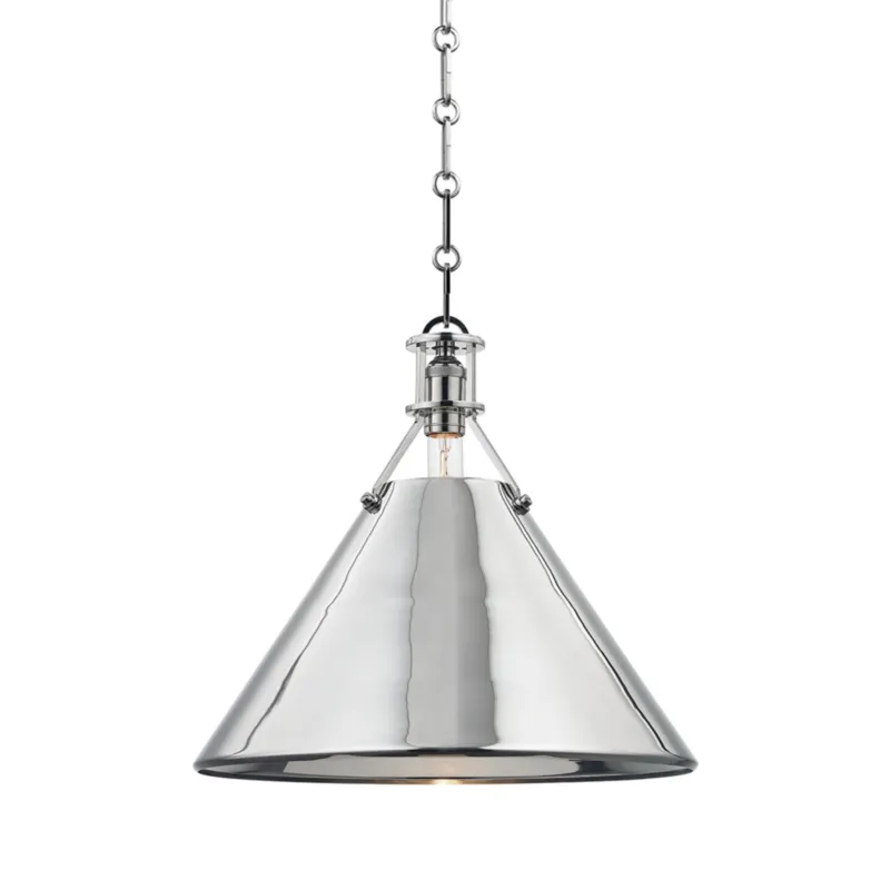 Metal No. 2 1-Light Pendant in Polished Nickel by Mark D. Sikes 16W x 14.5H