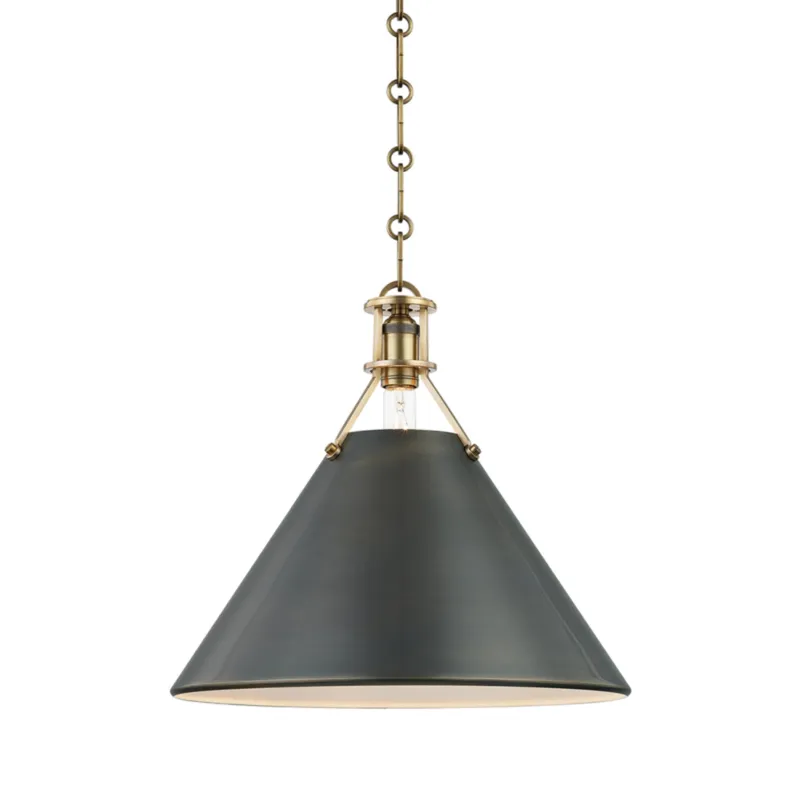 Metal No. 2 1-Light Pendant in Aged Brass/Distressed Bronze by Mark D. Sikes 16W x 14.5H