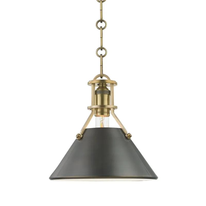Metal No. 2 1-Light Pendant in Aged Brass/Distressed Bronze by Mark D. Sikes 9.5W x 9.25H