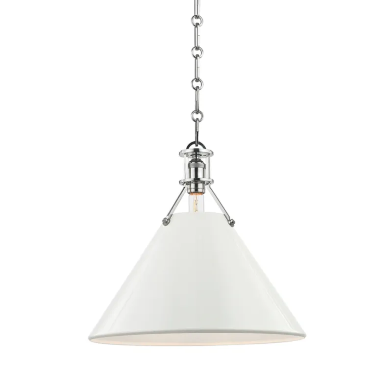 Painted No. 2 1-Light Pendant in Polished Nickel by Mark D. Sikes 16W x 14.5H (Off-White)
