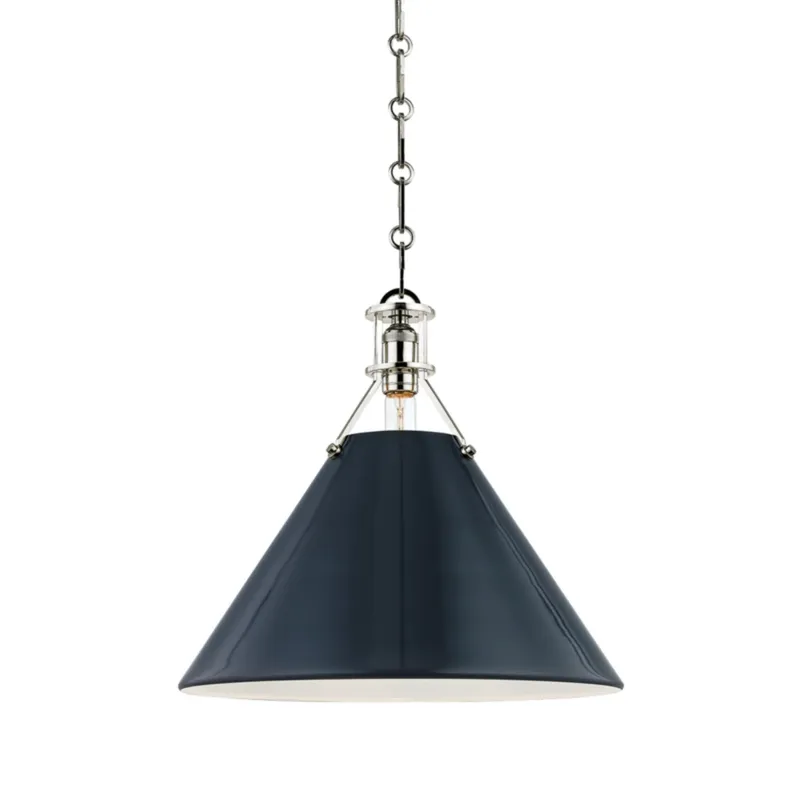 Painted No. 2 1-Light Pendant in Polished Nickel by Mark D. Sikes 16W x 14.5H (Darkest Blue)