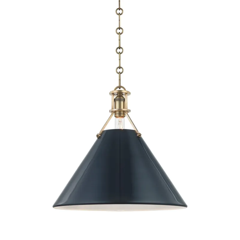 Painted No. 2 1-Light Pendant in Aged Brass by Mark D. Sikes 16W x 14.5H (Darkest Blue)