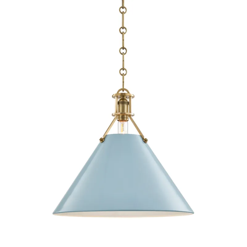 Painted No. 2 1-Light Pendant in Aged Brass by Mark D. Sikes 16W x 14.5H (Blue Bird)