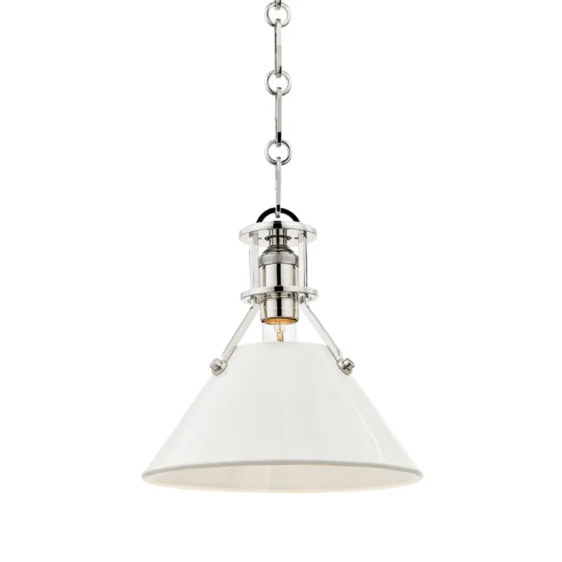 Painted No. 2 1-Light Pendant in Polished Nickel by Mark D. Sikes 9.5W x 9.25H (Off-White)