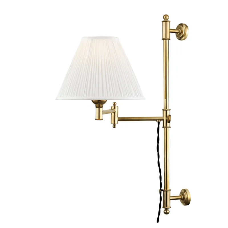 Classic No.1 1-Light Plug-in Sconce in Aged Brass by Mark D. Sikes 10W x 29H